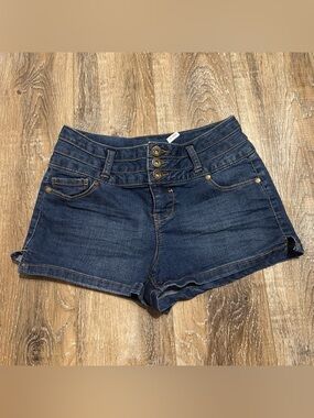 Blue Spice Dark Blue Triple-Button High-Rise Denim Shorts